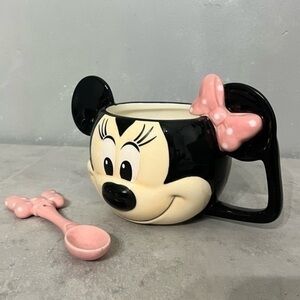 DISNEY | Disney Store Minnie Mouse Mug  & Spoon Set 3D coffee cup pink black